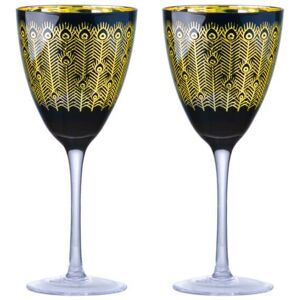 Artland Set of 2 Midnight Peacock Wine Glasses Artland Set of 2 Midnight Peacock Wine Glasses