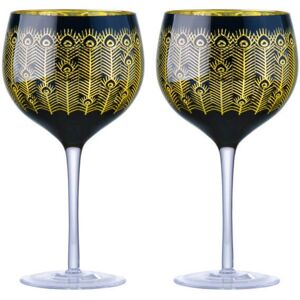 Artland Midnight Peacock Set Of 2 Gin Glasses Artland Midnight Peacock Set Of 2 Gin Glasses