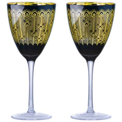 Artland Set of 2 Midnight Peacock Wine Glasses Artland Set of 2 Midnight Peacock Wine Glasses