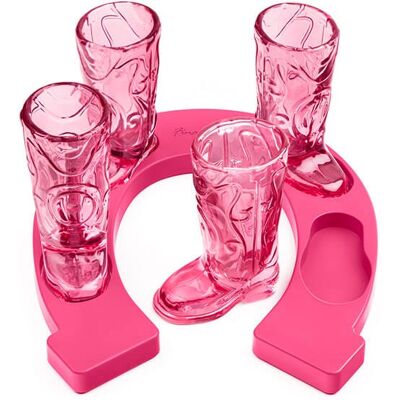 Bar Bespoke Final Touch Set of 4 Pink Wild West Horseshoe Boot Shots Bar Bespoke Final Touch Set of 4 Pink Wild West Horseshoe Boot Shots