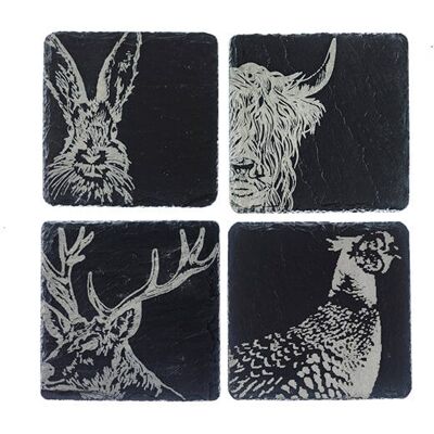 Selbrae House 4 Slate Coasters - Country Animals dark grey - Coasters - Coasters Selbrae House 4 Slate Coasters - Country Animals dark grey - Coasters - Coasters