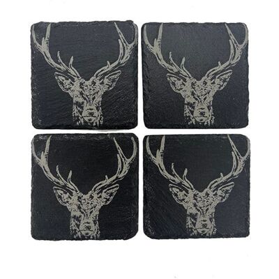 Selbrae House 4 Slate Coasters - Stag Prince - Unisex Selbrae House 4 Slate Coasters - Stag Prince - Unisex