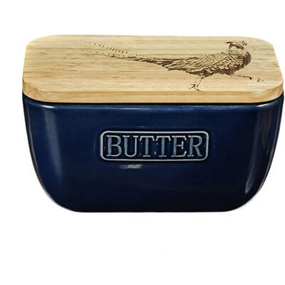 Selbrae House Just Slate Company Pheasant Blue Butter Dish Selbrae House Just Slate Company Pheasant Blue Butter Dish