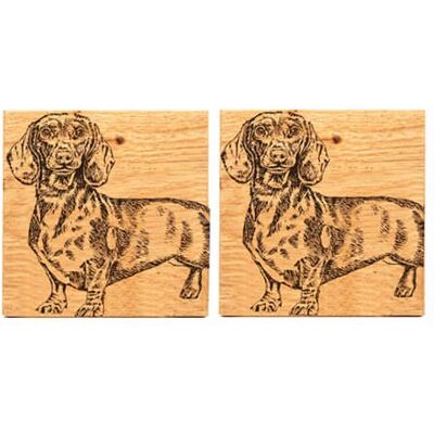 Selbrae House Just Slate Company Set of 2 Dachshund Oak Coasters Selbrae House Just Slate Company Set of 2 Dachshund Oak Coasters