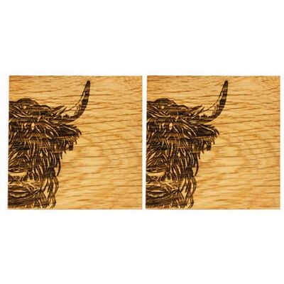 Selbrae House 2 Highland Cow Oak Coasters - Coasters Selbrae House 2 Highland Cow Oak Coasters - Coasters