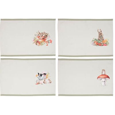 Wrendale Designs 'Garden Friends' Set of 4 Animal Fabric Placemats Wrendale Designs 'Garden Friends' Set of 4 Animal Fabric Placemats