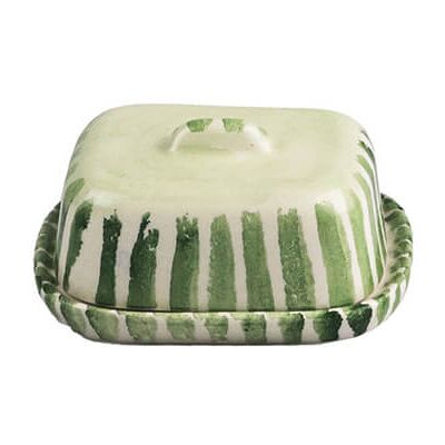 Selbrae House Green Stripe Mini Ceramic Butter Dish Selbrae House Green Stripe Mini Ceramic Butter Dish