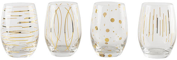 Mikasa Cheers Metallic Gold Set Of 4 Stemless 16.5oz Wine Glasses