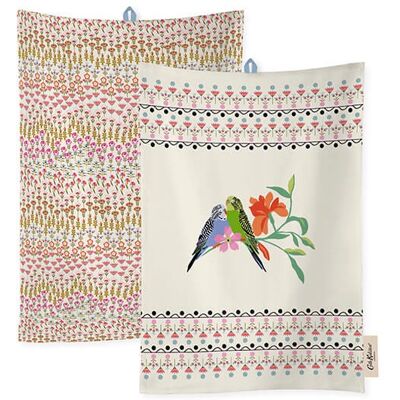 Cath Kidston Painted Table Budgie Set of 2 Tea Towels - Tea Towels Cath Kidston Painted Table Budgie Set of 2 Tea Towels - Tea Towels