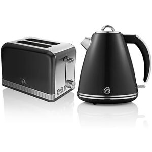 Swan Retro Black Kettle and 2 Slice Toaster Set