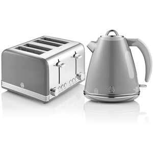 Swan Retro Grey Kettle and 4 Slice Toaster Set