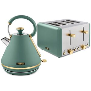 Tower Cavaletto Pyramid Kettle and 4 Slice Toaster Set Jade