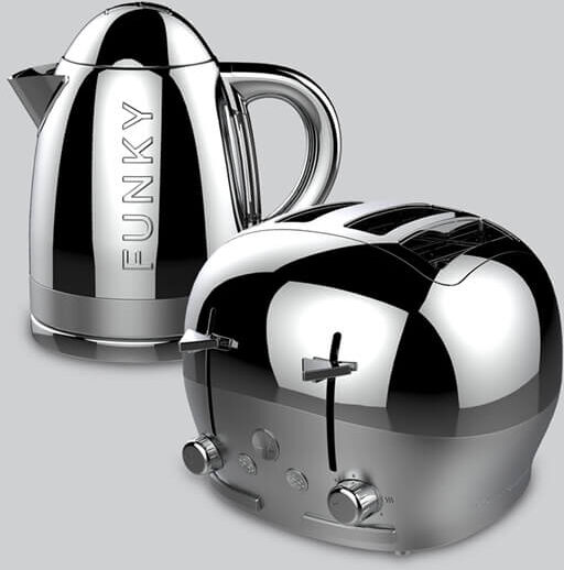 The Funky Appliance Company 1.7 Litre Kettle and 4 Slice Toaster Set Chrome