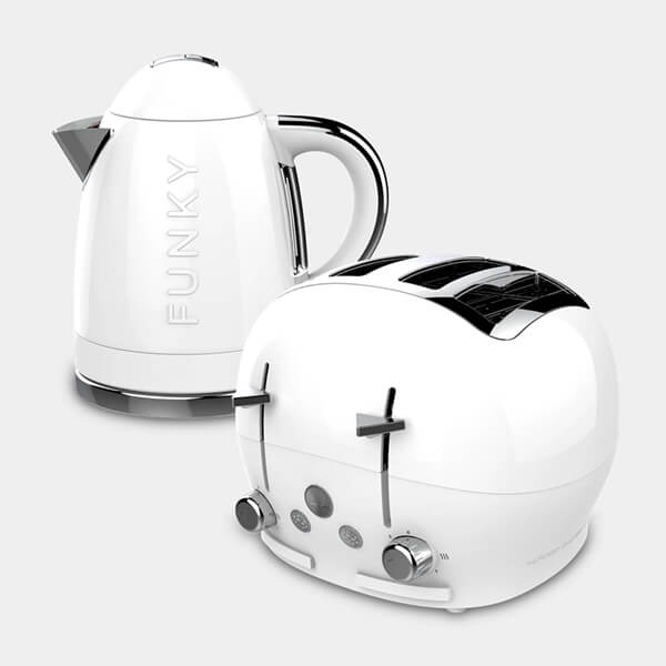 The Funky Appliance Company 1.7 Litre Kettle and 4 Slice Toaster Set White