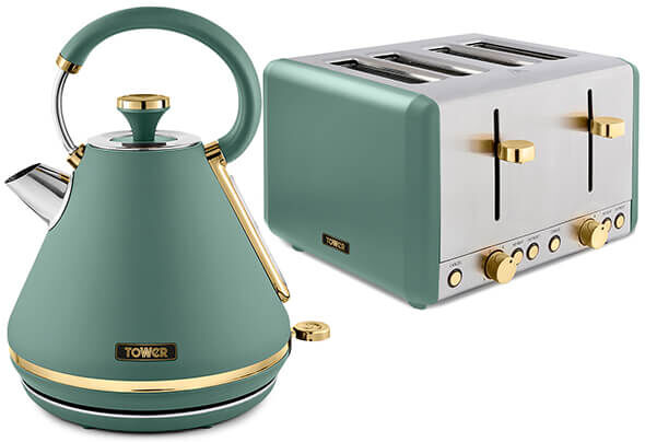 Tower Cavaletto Pyramid Kettle and 4 Slice Toaster Set Jade