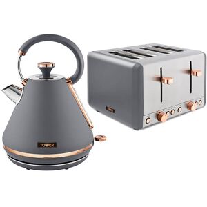Tower Cavaletto Pyramid Kettle and 4 Slice Toaster Set Grey Tower Cavaletto Pyramid Kettle and 4 Slice Toaster Set Grey