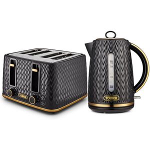 Tower Empire Kettle and 4 Slice Toaster Set Black Tower Empire Kettle and 4 Slice Toaster Set Black