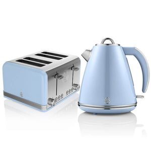 Swan Retro Blue Kettle and 4 Slice Toaster Set