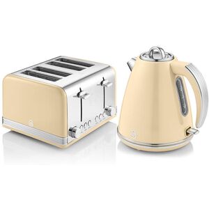 Swan Retro Cream Kettle and 4 Slice Toaster Set