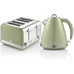 Swan Retro Green Kettle and 4 Slice Toaster Set