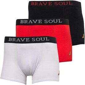 Brave Soul Mens Ince Three Pack Boxer Shorts Jet Black/Optic White/Red Brave Soul Mens Ince Three Pack Boxer Shorts Jet Black/Optic White/Red