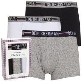Ben Sherman Mens Chase Three Pack Trunks Black/White/Grey Ben Sherman Mens Chase Three Pack Trunks Black/White/Grey