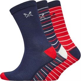 Crew Clothing Mens Three Pack Striped Socks Navy/Red Crew Clothing Mens Three Pack Striped Socks Navy/Red