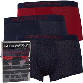 Emporio Armani Three Pack Trunks Purple/Printed/Marine Emporio Armani Three Pack Trunks Purple/Printed/Marine