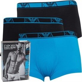Emporio Armani Three Pack Trunks Black/Pop Turquoise/Black Emporio Armani Three Pack Trunks Black/Pop Turquoise/Black