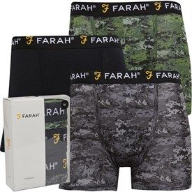 Farah Mens Hidden Three Pack Boxers Olive Camo/Black/Charcoal Camo Farah Mens Hidden Three Pack Boxers Olive Camo/Black/Charcoal Camo