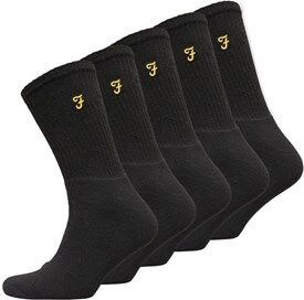 Farah Mens Tommley Five Pack Sports Crew Socks Black Farah Mens Tommley Five Pack Sports Crew Socks Black