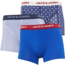 JACK AND JONES Mens Geo Trunks Three Pack Dress Blues JACK AND JONES Mens Geo Trunks Three Pack Dress Blues