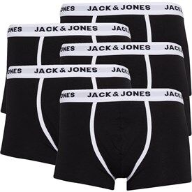 JACK AND JONES Mens Hugh Piping Trunks Five Pack Black/Black/Black/Black/Black JACK AND JONES Mens Hugh Piping Trunks Five Pack Black/Black/Black/Black/Black