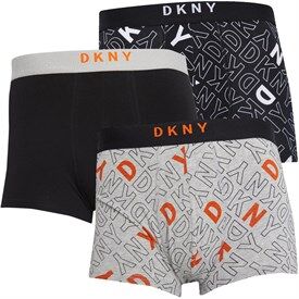 DKNY Mens Albany Three Pack Trunks Black Logo Print DKNY Mens Albany Three Pack Trunks Black Logo Print