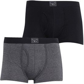 Kangaroo Poo Mens Two Pack Boxer Shorts Black/Black Charcoal Marl/Black Kangaroo Poo Mens Two Pack Boxer Shorts Black/Black Charcoal Marl/Black