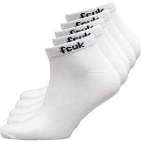 French Connection Mens FCUK Five Pack Trainer Socks White French Connection Mens FCUK Five Pack Trainer Socks White