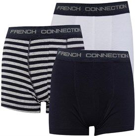 French Connection Boys Junior Three Pack Boxers Grey/Black/Stripe French Connection Boys Junior Three Pack Boxers Grey/Black/Stripe