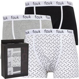 French Connection Mens FCUK Three Pack Boxers FCUK 11 Black/White Print/Light Grey French Connection Mens FCUK Three Pack Boxers FCUK 11 Black/White Print/Light Grey