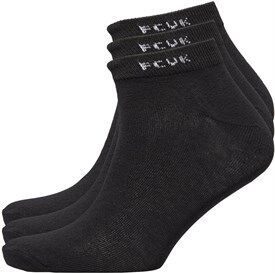 French Connection Mens FCUK Three Pack Trainer Socks Black/White French Connection Mens FCUK Three Pack Trainer Socks Black/White