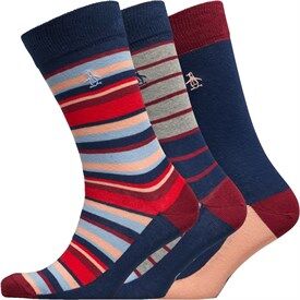 Original Penguin Mens Three Pack Socks Red/Blue/Grey Stripe Original Penguin Mens Three Pack Socks Red/Blue/Grey Stripe