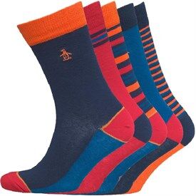 Original Penguin Mens Five Pack Socks Dress Blue/Mandarin Original Penguin Mens Five Pack Socks Dress Blue/Mandarin