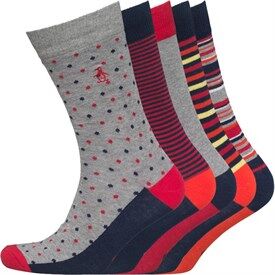 Original Penguin Mens Five Pack Socks Grey/Scarlet Original Penguin Mens Five Pack Socks Grey/Scarlet