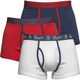Original Penguin Mens Three Pack Boxers High Risk Red/Dark Denim/White Original Penguin Mens Three Pack Boxers High Risk Red/Dark Denim/White