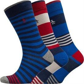 Original Penguin Mens Three Pack Design Nautical Block Stripe Socks Red Original Penguin Mens Three Pack Design Nautical Block Stripe Socks Red