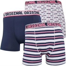Original Penguin Mens Three Pack Solid And Strip Boxers Navy Pink Original Penguin Mens Three Pack Solid And Strip Boxers Navy Pink