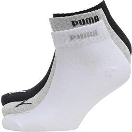 Puma Mens Three Pack Quarter Socks Grey/White/Black Puma Mens Three Pack Quarter Socks Grey/White/Black