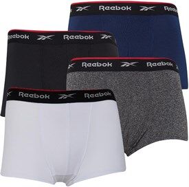 Reebok Mens Redgrave Performance Four Pack Short Trunks Black/Grey/Navy/White Reebok Mens Redgrave Performance Four Pack Short Trunks Black/Grey/Navy/White