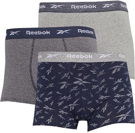 Reebok Mens Barron Three Pack Trunks Grey Marl/Vector Navy/Pin Stripe Reebok Mens Barron Three Pack Trunks Grey Marl/Vector Navy/Pin Stripe