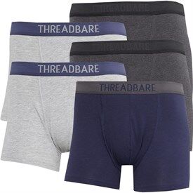 Threadbare Mens Weddell Five Pack Boxers Charcoal Marl/Navy/Grey Marl Threadbare Mens Weddell Five Pack Boxers Charcoal Marl/Navy/Grey Marl