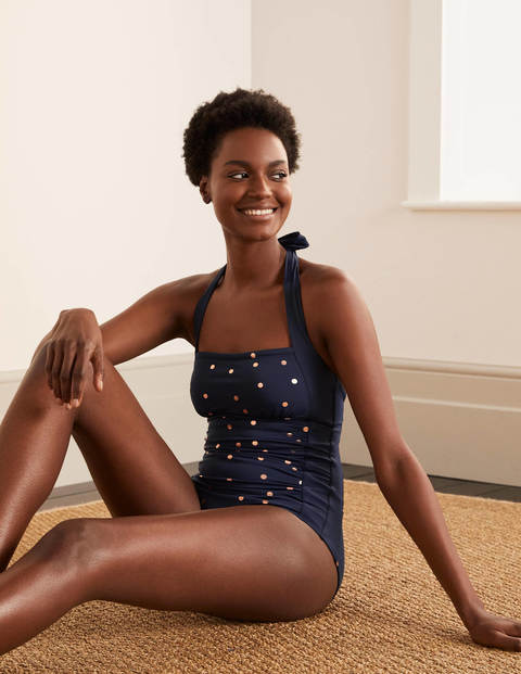 Boden Minori Swimsuit Navy and Rose Gold, Polka Dot Women Boden  Size: 14 Boden Minori Swimsuit Navy and Rose Gold, Polka Dot Women Boden  Size: 14